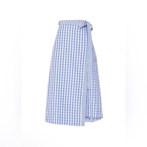 Thakoon Women’s Gingham Wrap Midi Blue Skirt Size 8
